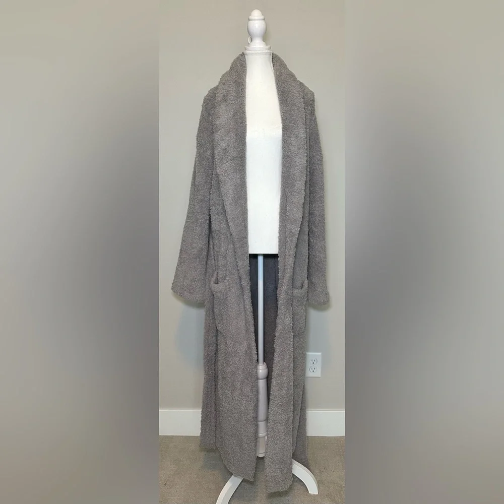 Barefoot Dreams CozyChic Robe Gray Long Plush Spa Robe Cosy Thick Size‎ 2 LG XL